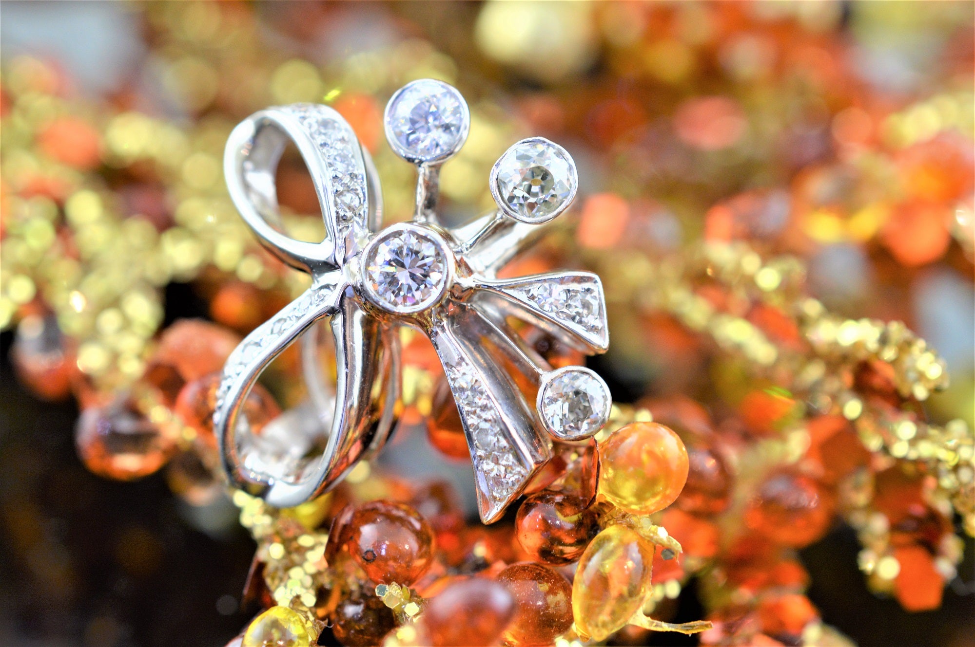 14k White Gold 0.16 Ct Natural Diamond Tie Bow Style Ribbon Womens Diamond  Ring - Amin Jewelers